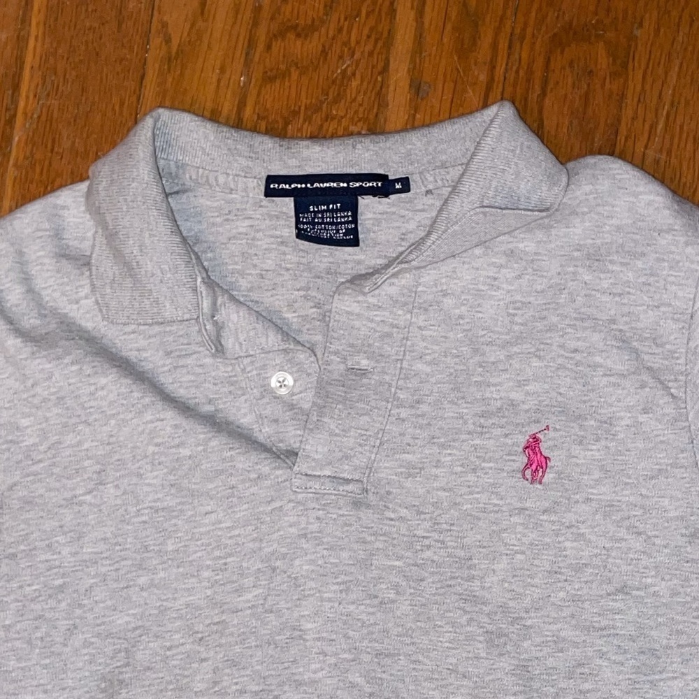 Ralph Lauren sport polo shirt gray pink slim fit - Picture 1 of 2